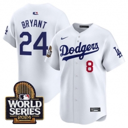 Men Los Angeles Dodgers Front 8 Back 24 Kobe Bryant White Jackie Robinson Patch Home Limited Stitched Baseball Jersey
