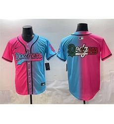 Men Los Angeles Dodgers Team Big Logo Pink Blue Limited Stitched Baseball Jersey Men Los Angeles Dodgers Team Big Logo Pink Blue Limited Stitched Baseball Jersey