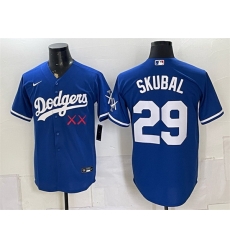 Men Los Angeles Dodgers x KAWS  29 Tarik Skubal Royal Vapor Premier Limited Stitched Baseball Jersey