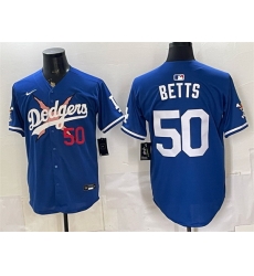 Men Los Angeles Dodgers x One Piece  50 Mookie Betts Royal Vapor Premier Limited Stitched Baseball Jersey