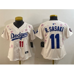 Women Los Angeles Dodgers 11 Roki Sasaki Cream 2025 Tokyo Series Limited Stitched Baseball Jersey