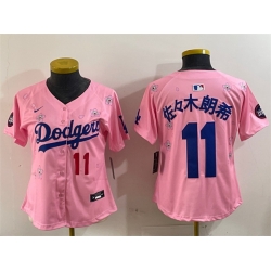 Women Los Angeles Dodgers 11  u4F50 u3005 u6728 u6717 u5E0C Pink 2025 Tokyo Series Limited Stitched Baseball Jersey