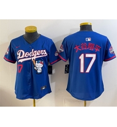 Women Los Angeles Dodgers  17 Shohei Ohtani Royal Hello Kitty Night 2025 World Series Champions Patch Stitched Baseball Jersey
