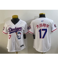 Women Los Angeles Dodgers  17 Shohei Ohtani White Hello Kitty Night 2025 World Series Champions Patch Stitched Baseball Jersey