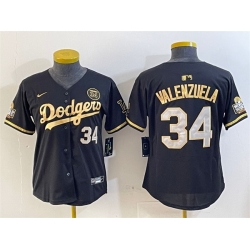 Women Los Angeles Dodgers 34 Fernando Valenzuela Black Gold 2024 World Series With Fernando Patch Vapor Limited Stitched Baseball Jersey