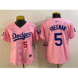 Women Los Angeles Dodgers 5 Freddie Freeman Pink 2025 Tokyo Series Limited Stitched Baseball Jersey