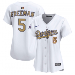 Women Los Angeles Dodgers 5 Freddie Freeman White 2025 Gold Collection Limited Stitched Baseball Jersey