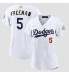 Women Los Angeles Dodgers  5 Freddie Freeman White 2026 Gold Collection Stadium Stitched Baseball Jersey