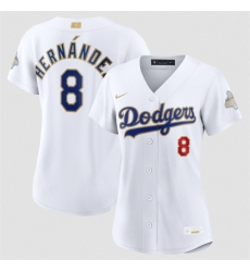 Women Los Angeles Dodgers  8 Enrique Hern%%%%C3%%%%A1ndez White 2026 Gold Collection Stadium Stitched Baseball Jersey