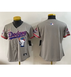 Women Los Angeles Dodgers Blank Grey Hello Kitty Night 2025 World Series Champions Patch Stitched Baseball Jersey