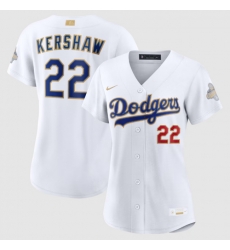 Women Los Angeles Dodgers Clayton Kershaw Nike White 2026 Gold Collection Stadium Jersey Women Los Angeles Dodgers Clayton Kershaw Nike White 2026 Gold Collection Stadium Jersey