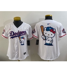 Women Los Angeles Dodgers Team Big Logo White Hello Kitty Night 2025 World Series Champions Patch Stitched Baseball Jersey
