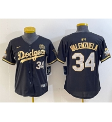 Youth Los Angeles Dodgers 34 Fernando Valenzuela Black Gold 2024 World Series With Fernando Patch Vapor Limited Stitched Baseball Jersey