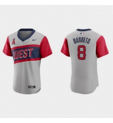 Men Los Angeles Angels 8 Franklin Barreto Men Nike Gray 2021 Little League Classic Authentic MLB Jersey