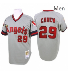 Mens Mitchell and Ness 1985 Los Angeles Angels of Anaheim 29 Rod Carew Authentic Grey Throwback MLB Jersey