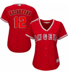 Womens Majestic Los Angeles Angels of Anaheim 12 Martin Maldonado Authentic Red Alternate MLB Jersey