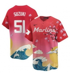 Men Miami Marlins 51  Ichiro Suzuki Pink Japanese Heritage Night 2025 Limited Baseball Jersey