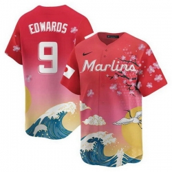 Men Miami Marlins 9 Xavier Edwards Pink Japanese Heritage Night 2025 Limited Baseball Jersey
