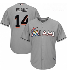 Mens Majestic Miami Marlins 14 Martin Prado Replica Grey Road Cool Base MLB Jersey