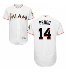 Mens Majestic Miami Marlins 14 Martin Prado White Home Flex Base Authentic Collection MLB Jersey