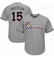 Mens Majestic Miami Marlins 15 Brian Anderson Replica Grey Road Cool Base MLB Jersey 