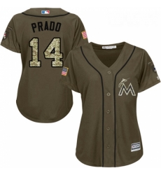 Womens Majestic Miami Marlins 14 Martin Prado Authentic Green Salute to Service MLB Jersey