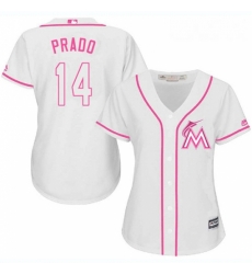 Womens Majestic Miami Marlins 14 Martin Prado Replica White Fashion Cool Base MLB Jersey