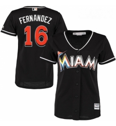 Womens Majestic Miami Marlins 16 Jose Fernandez Replica Black Alternate 2 Cool Base MLB Jersey