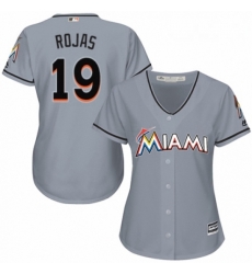 Womens Majestic Miami Marlins 19 Miguel Rojas Authentic Grey Road Cool Base MLB Jersey 