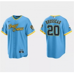 Men Milwaukee Brewers 20 Mike Brosseau Powder Blue 2022 City Connect Cool Base Stitched Jersey