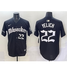Men Milwaukee Brewers 22 Christian Yelich Black  27Gothic 414 Shadows Edition 27 Vapor Premier Limited Stitched Jersey