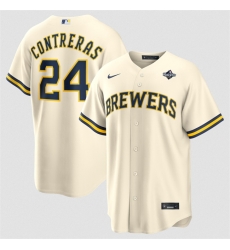 Men Milwaukee Brewers 24 William Contreras Cream 2026 World Series Cool Base Stitched Baseball Jersey Men Milwaukee Brewers 24 William Contreras Cream 2026 World Series Cool Base Stitched Baseball Jersey