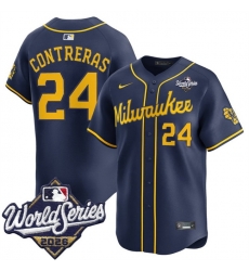 Men Milwaukee Brewers 24 William Contreras Navy 2026 World Series Alternate Limited Stitched Baseball Jersey Men Milwaukee Brewers 24 William Contreras Navy 2026 World Series Alternate Limited Stitched Baseball Jersey