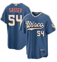 Men Milwaukee Brewers 54 Robert Gasser Mineral Blue City Connect Stadium Stitched Baseball Jersey