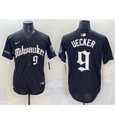 Men Milwaukee Brewers 9 Bob Uecker Black  27Gothic 414 Shadows Edition 27 Vapor Premier Limited Stitched Jersey