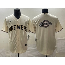 Men Milwaukee Brewers Cream Team Big Logo Cool Base Stitched Jersey