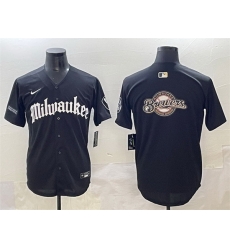 Men Milwaukee Brewers Team Big Logo Black  27Gothic 414 Shadows Edition 27 Vapor Premier Limited Stitched Jersey