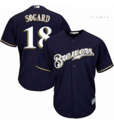 Mens Majestic Milwaukee Brewers 18 Eric Sogard Replica White Alternate Cool Base MLB Jersey 