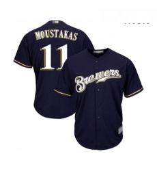 Mens Milwaukee Brewers 11 Mike Moustakas Replica Navy Blue Alternate Cool Base Baseball Jersey 