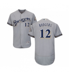 Mens Milwaukee Brewers 12 Aaron Rodgers Grey Road Flex Base Authentic Collection Baseball Jersey