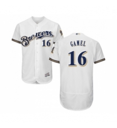 Mens Milwaukee Brewers 16 Ben Gamel White Alternate Flex Base Authentic Collection Baseball Jersey