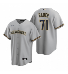 Mens Nike Milwaukee Brewers 71 Josh Hader Gray Road Stitched Baseball Jersey