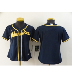 Women Milwaukee Brewers Blank Cool Base Stitched Baseball Jersey 