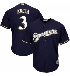 Youth Majestic Milwaukee Brewers 3 Orlando Arcia Replica Navy Blue Alternate Cool Base MLB Jersey