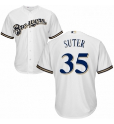 Youth Majestic Milwaukee Brewers 35 Brent Suter Authentic Navy Blue Alternate Cool Base MLB Jersey 