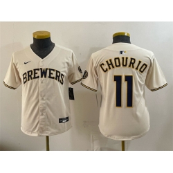 Youth Milwaukee Brewers  11 Jackson Chourio Cream Limited Stitched Jersey