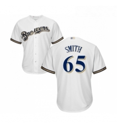 Youth Milwaukee Brewers 65 Burch Smith Replica White Alternate Cool Base Baseball Jersey 