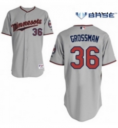 Mens Majestic Minnesota Twins 36 Robbie Grossman Replica Grey Road Cool Base MLB Jersey 