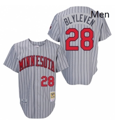 Mens Mitchell and Ness 1987 Minnesota Twins 28 Bert Blyleven Replica Grey Throwback MLB Jersey