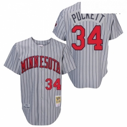 Mens Mitchell and Ness 1987 Minnesota Twins 34 Kirby Puckett Replica Grey Throwback MLB Jersey